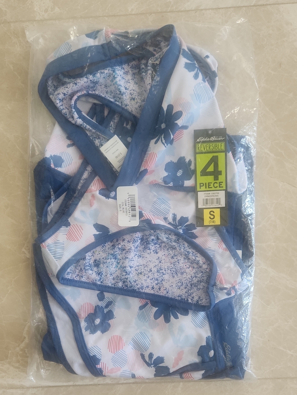 4 PIECE REVERSIBLE Swim Bathing Suit Set.  NEW Tags! Mix N Match. Eddie Bauer